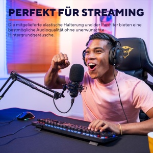 Trust Gaming 22400 GXT 252 Emita Plus Studio Microfon USB cu Brat si Filtru Pop, cu Model Cardioid pentru PC, PS4 si PS5, Streaming, Podcast, Voice-over - Negru - Img 3