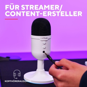 Trust Gaming GXT 236W Yami USB Streaming Microfon PC Podcast Twitch Discord ASMR YouTube 5, Condensator Gaming Microfon Cardioid, Mute, RGB Iluminare - Alb - Img 4