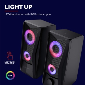 Trust Gaming GXT 606B Javv 2.0 Difuzor PC cu iluminare LED RGB, 12W (6W RMS), functionare USB, Cutii PC compacte, Set de difuzoare, Difuzor de gaming pentru computer si laptop - Negru - Img 3