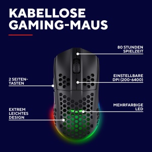 Trust Gaming GXT 929 Helox Wireless Gaming Mouse, Ultralight Mouse 75g, 80h Utilizare continua, Receptor Micro USB 2.4GHz, DPI reglabil (800-4800), 6 butoane programabile, Gaming PC MMO - Negru - Img 2