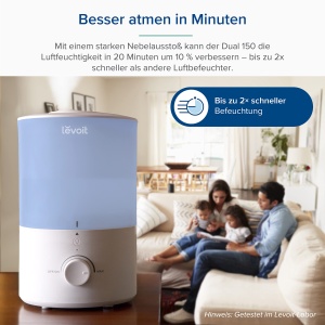 Umidificator Levoit Dual 150, Capacitate 3L, 25 Ore Functionare, Albastru - Img 4