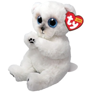 Ursulet de Plus Ty Wuzzy Polar Bear Beanie Bellies Regular - 14cm, Moale, Cuddly