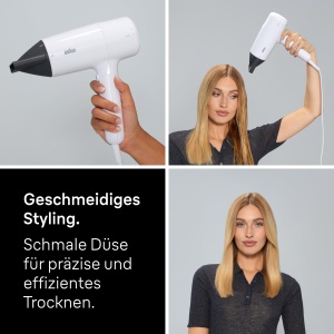 Uscator de par Braun HD2.1, uscator de par usor cu duza, 2100W cu 3 setari de temperatura si 2 viteze, finisaj lucios premium in alb, frumusete, confort si durabilitate, BRHD210E - Img 8