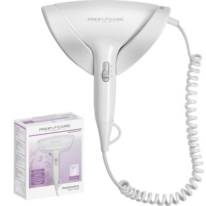 Uscator de par compact ProfiCare cu suport de perete | Uscator de par cu cablu spiralat foarte lung | Uscator de par de 1800 W cu Cool Shot | Uscator de par cu 2 niveluri de putere | incl. material de montare | PC-HT 3044