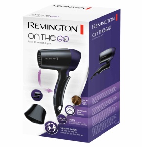 Uscator de par Remington [ultra mic si pliabil] On The Go (1400 W, reglare a tensiunii la nivel mondial 120/220-240V, duza de coafare, 2 viteze combinate de incalzire si suflanta) Uscator de par de calatorie D2400 - Img 5