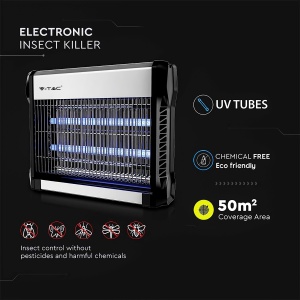 V-TAC Insect Killer Electric 16W cu o raza efectiva de actiune de 50 m2 - Design subtire - Ucigas de insecte cu lumina UV LED albastra pentru uz interior si exterior - Capcana electrica pentru tantari si insecte - Img 5
