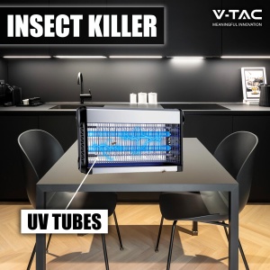 V-TAC Insect Killer Electric 30W cu o raza efectiva de 50 m2 - Design subtire - Ucigas de insecte cu lumina UV LED albastra pentru uz interior si exterior - Capcana electrica pentru tantari si insecte - Img 4
