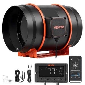 Ventilator de canal VEVOR HF-200PE, 1372 mh, motor cu cupru, control prin aplicatie