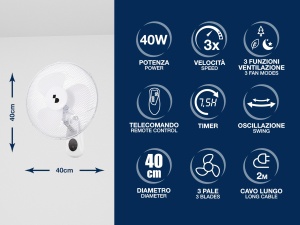 Ventilator de perete BEPER P206VEN600 cu telecomanda, 3 viteze, timer 7,5 ore - Img 2