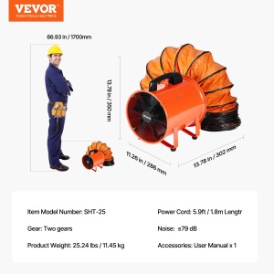 Ventilator industrial VEVOR BT-SHT10A-U, 300W, 2922 m3h, IP44 - Img 7