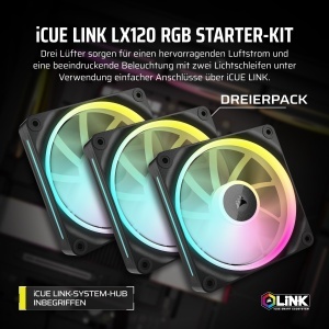 Ventilator PC Corsair iCUE LINK LX120 RGB, 120mm, Negru, 3 bucati - Img 2