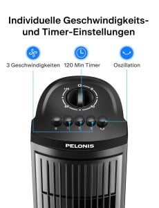 Ventilator turn Pelonis 76 cm 3 viteze timer 8 ore design compact negru - Img 8