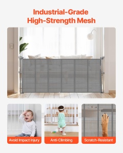 Vevor Babygitter SH20006BB-180CD Gri Mesh Einziehbar 180cm - Img 5