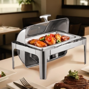 Vevor Chafing Dish Set JZY723KS12 Argintiu Capac Roll Top 90180deg Capacitate 39 L - Img 8