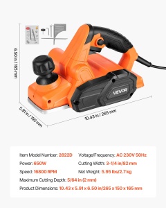 Vevor Elektrohobel 82 mm 650 W Ajustare adancime 2 lame pentru prelucrare lemn - Img 7