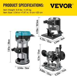 VEVOR Oberfrasen-Werkzeug 710W Fraser pentru lemn cu carcasa din aluminiu si viteza reglabila - Img 7