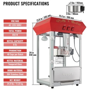 VEVOR Popcornmaschine NP08001SE 850W Capacitate 48 cesti Design robust - Img 7