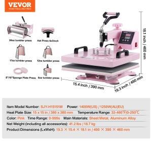 VEVOR SJY-H15151M Presa termica multifunctionala 8-in-1 roz 15x15 inch - Img 8