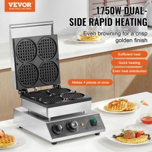Waffeiera comerciala VEVOR HT-2206B 1750W otel inoxidabil control temperatura si timp - Img 2