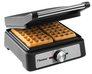 Waffeleisen Bestron AWM100BL pentru 2 Wafle, Antiaderent, Mattschwarz - Img 1