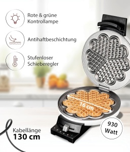 Waffeleisen Cloer 171, 16 cm, 930 W, Alb - Img 2