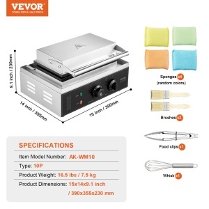 Waffle Maker VEVOR AK-WM10 1550W din inox, 10 wafe, antiaderent - Img 7