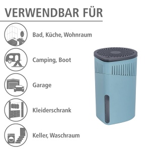WENKO Room Dehumidifier Drop, dezumidificator reincarcabil, reduce mucegaiul si mirosurile, bloc de granule de 1 kg, turcoaz - Img 5