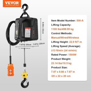 Winch Electric VEVOR 500kg, 1500W, 3 Moduri de Control - Img 7