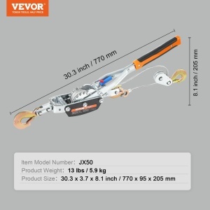 Winch manual VEVOR JX50, capacitate 5 tone, cablu otel 3,5 m - Img 7