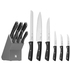 WMF Bloc de cutite cu set de cutite 7 piese, Set de cutite de bucatarie cu suport pentru cutite, 6 cutite ascutite, bloc de lemn vopsit, lama speciala din otel