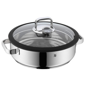 WMF Vitalis Aroma Steamer 28 cm, Oala cu aburi, Prajitor rotund 5.0l, Oala cu aburi, Capac din sticla cu margine din silicon, Termometru de gatit, Tava de gatit, Cromargan din otel inoxidabil neacoperit, rezistent la cuptor