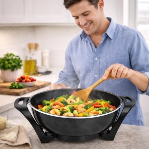Wok electric Beper P101COS100, 1500 W, 33 cm, capacitate 5 litri - Img 7