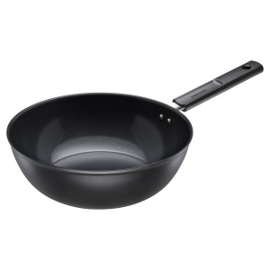 Wok Fiskars Hard Face 28 cm, capacitate 4,5 litri, negru