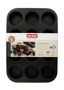 Zenker Tava de briose de 12 cani O 7 cm NEGRU METALIZAT, tava de copt briose din tabla de otel, tava de copt cu acoperire antiaderenta (culoare: negru metalizat), cantitate: 1 bucata - Img 4