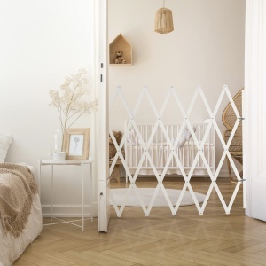 Zid de protectie pentru caini Relaxdays, extensibil 17-130 cm, inaltime 87,5-100 cm, bambus alb - Img 2
