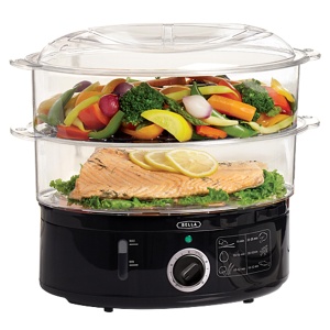 Abur cu doua niveluri BELLA cu cosuri stivuibile si baza detasabila pentru gatire rapida si simultana - oprire automata si protectie la fierbere, 7 L, negru