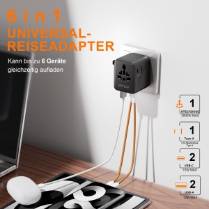 Adaptor de calatorie GRIFEMA GD606-17, 6 in 1, 2 USB-C, 2 USB-A - Img 2