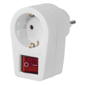 Adaptor de priza Hama (mufa de contact de protectie, adaptor de priza cu comutator, adaptor de priza 1 compartiment, adaptor, comutator cu 2 pini, comutator ON/Off, priza de contact de protectie, economisire energie) alb