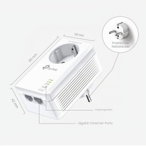 Adaptor Powerline TP-Link TL-PA7027P, 1000 Mbps, 2 Porturi Gigabit, Priza Integrata - Img 2