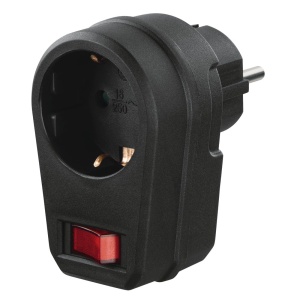 Adaptor priza Hama (priza impamantata, adaptor priza cu intrerupator, comutator ON/OFF, adaptor, priza impamantata, economisire energie, economisire energie) negru