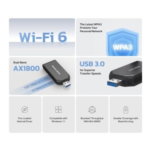 Adaptor WiFi Mercusys MA70XM AX1800, Dual Band 1201Mbps 5GHz, USB 3.0 - Img 3