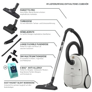 AEG AB61H6SW Aspirator cu sac putere mare de aspirare pe toate etajele incl duze suplimentare 50 plastic reciclat ideal pentru astmatici alergici prop - Img 2