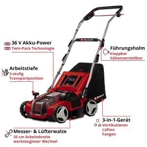 Aerator si Verticulator Einhell GE-SA 3635 Li-Solo 3-in-1 fara acumulator - Img 3