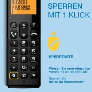 ALCATEL E260 - Telefon DECT fara fir - Design compact - Ecran mare iluminat din spate - Hands-free - Functie de blocare a apelurilor nedorite - Negru - Img 5