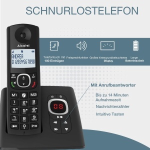 ALCATEL F530 Voice Trio - Telefon fix fara fir DECT cu robot telefonic - Afisaj mare iluminat - Difuzor - Functie de blocare a apelurilor - 2 butoane de apelare directa - 3 receptori - Negru - Img 2