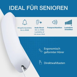 ALCATEL TMAX 10 - Telefon fix cu fir pentru seniori - Butoane mari - Functie hands-free - Indicatie vizuala pentru apelurile primite - Butoane cu fotografii - Compatibil cu aparate auditive - Alb - Img 2