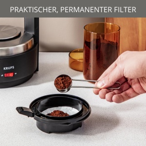 Aparat de cafea cu filtru Krups T8, 850 wati, oprire automata, 8-12 cani, capacitate 1L, filtru permanent, comutator de pornire/oprire iluminat, usor de utilizat, negru, KM4689 - Img 5