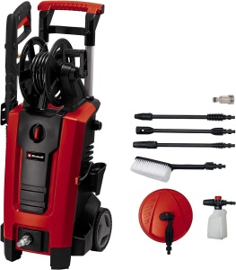 Aparat de curatat cu inalta presiune Einhell TE-HP 140 (1.900 wati, max. 140 bari, sistem modular de cuplare rapida, inclusiv furtun de inalta presiune, pistol, lance, diverse duze, perie, recipient de pulverizare)