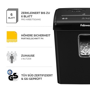 Aparat de distrus documente Fellowes FS-6C, 6 foi, negru, 15L - Img 2