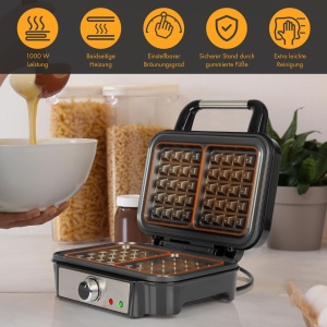 Aparat de vafe ProfiCook(r) pentru vafe belgiene cu 2 suprafete de copt | Fier de vafe Belgiene vafe | suprafata de copt antiaderenta | grad de bronzare selectabil la infinit | Otel inoxidabil | 1000 wati | PC-WA 1240 - Img 5